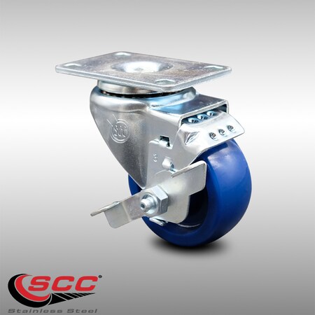 Service Caster 3 Inch SS Solid Polyurethane Swivel Top Plate Caster with Brake SCC-SS20S314-SPUS-TLB